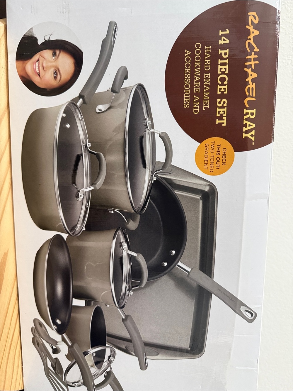 Rachael Ray 14-Piece Hard Enamel Cookware Set in Gray